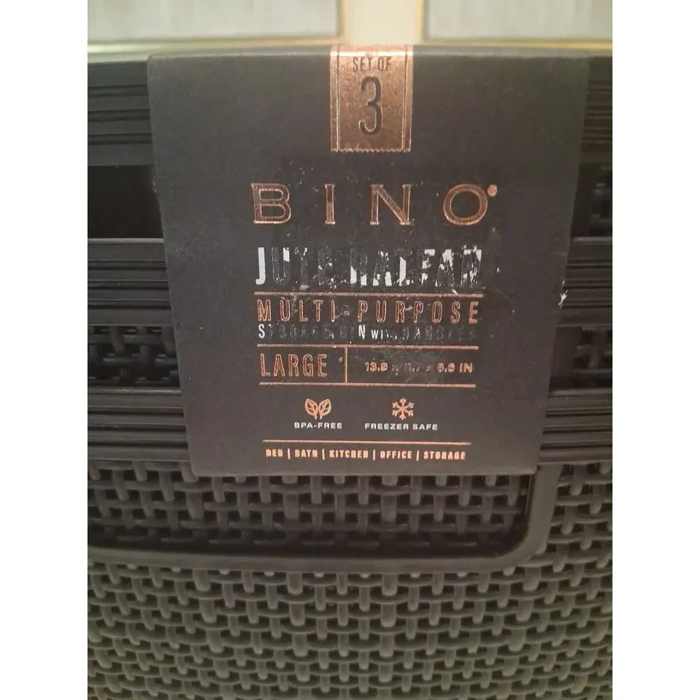 BINO Set of 3 Large Plastic Storage Baskets Multi-Purpose Organizers with...